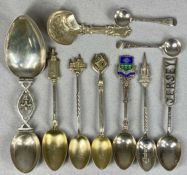 COLLECTION OF SILVER SPOONS including Victorian caddy spoon Birmingham 1853, a continental folding