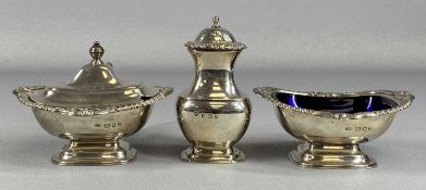 GEORGE VI OVAL SILVER OPEN SALT and matching mustard pot with hinged cover, London 1936 with a