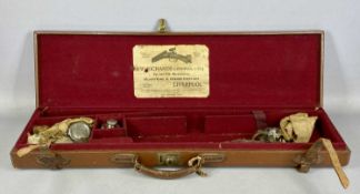 VINTAGE LEATHER GUN CASE, the interior with labels for W. Richards (Liverpool Limited) Gun and Rifle