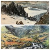 MARY DORE FALCONER (Welsh artist) large oil on canvas - titled 'The Snowdon Horseshoe', 59 x 90cms