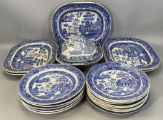 19TH CENTURY STAFFORDSHIRE TRANSFER DECORATED BLUE & WHITE WILLOW PATTERN including five oval