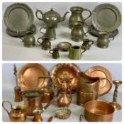 ASSORTED METALWARE including antique pewter quart tankard and eight pewter dinner plates, Arts &