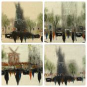 KRUTZ (20th Century) oil on board - interesting set of four scenes of London, 19 x 23.5cms