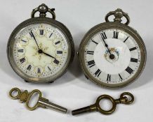 SILVER FOB WATCH key wind, Birmingham 1911 and a continental white metal fob watch circa 1900