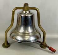 VINTAGE CHROMED FIRE ENGINE BELL on brass stand, with clapper, 36cms (h) Provenance: private