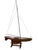 LARGE STAINED WOODEN POND YACHT, 206cms (h) including wooden stand Provenance: private collection
