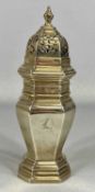 GEORGE V SILVER SUGAR CASTOR, octagonal baluster form, engraved with crest, London 1926, Edward