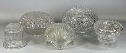 ASSORTED CUT GLASS CEILING LIGHT FITTINGS including two circular, 25cms and 24cms (diam.), shell
