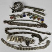 COLLECTION OF ASSORTED SILVER JEWELLERY including watch chain with T bar, 36cms (l), gate bracelet