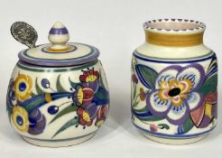 CARTER STABLER ADAMS POOLE LIDDED PRESERVE POT, 10cms (h) and Carter Stabler Adams Poole vase by