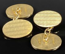 PAIR OF 9CT GOLD OVAL CUFFLINKS machine engraved, 11.8gms Provenance: private collection Conwy