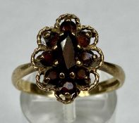 9CT GOLD GARNET CLUSTER RING, size T, 3.6gms Provenance: deceased estate Conwy