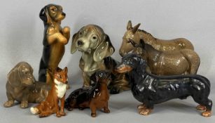 BESWICK ANIMALS including donkey, foal, seated fox, seated dalmatian, Royal Copenhagen seated