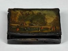 RARE FRENCH TORTOISE SHELL FLY BOX, 18th Century, the cover hand painted with lake scene and