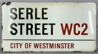 VINTAGE CITY OF WESTMINSTER ENAMEL STREET SIGN, Serle Street, WC2, lettered in black and red on