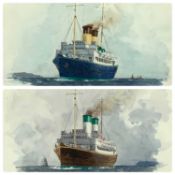 NORMAN WILKINSON (British 1878 - 1971) pair of watercolours - Holyhead Ferry, signed and dated 16/