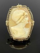 ART DECO CAMEO PORTRAIT BROOCH in possibly 14ct white gold mount, 40 x 30mm Provenance: private