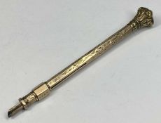 VICTORIAN YELLOW METAL COMBINATION PROPELLING PEN & PENCIL having twin sliders and grey agate shield