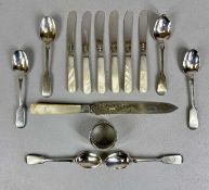 ASSORTED SMALL SILVER COLLECTABLES including bread knife with mother of pearl handle, Sheffield