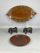 ETHNIC WOOD NAZWA ART POLISH CIRCULAR DISH, inlaid and carved, paper label verso, 30cms (diam.) an