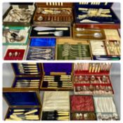 LARGE ASSORTMENT OF CASED CUTLERY including teaspoons, dessert forks, fish knives, forks and