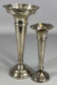 TWO SILVER TRUMPET FORM VASES, Edward VII with wavy rim, weighted base, Birmingham 1906, 18cms (