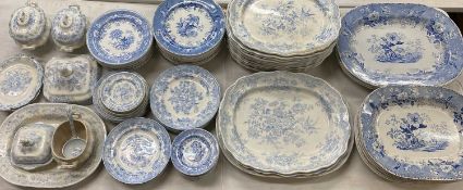 STAFFORDSHIRE BLUE & WHITE TRANSFER DECORATED TABLEWARE, 19th century, including 'Botanical