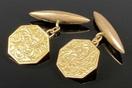 PAIR OF 9CT ROSE GOLD CUFFLINKS having scroll engraved hexagonal links, 2.4gms Provenance: private
