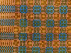 WELSH WOOLEN BLANKET, double sided with geometric patterns in greens, blues, reds and purples,