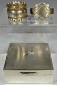 ELIZABETH II SQUARE SILVER CIGARETTE BOX with machine engraved decoration, Birmingham 1954, 3 (h)