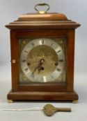 COMITTI OF LONDON MAHOGANY STYLE BRACKET CLOCK, silvered chapter ring, Roman numerals, Franz