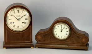 COMITTI OF LONDON CONTEMPORARY MAHOGANY ARCHED TOP MANTEL CLOCK and an Edwardian mantel clock by J W