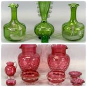 COLLECTION OF 19TH CENTURY GLASSWARE, pair of Mary Gregory type decanters with overlaid painted