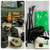 VARIOUS CAMERAS & ACCESSORIES including Minolta 7000 SLR, Kodak Brownie 8mm movie camera, various