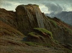 JOSEPH KNIGHT (b. 1837 - 1909) oil on board - plaque to frame reads 'A Deserted Quarry, Joseph