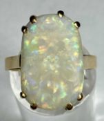 9CT GOLD RING set with large opal, size O, 5.6gms Provenance: deceased estate Conwy
