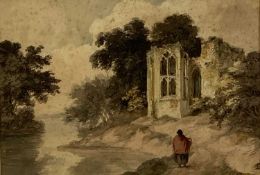 JOSEPH BARBER (British 1757 - 1811) watercolour - figure by ruins, 17 x 25cms Provenance: Private