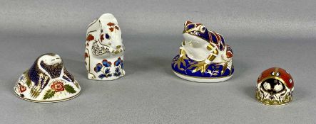 FOUR ROYAL CROWN DERBY PAPERWEIGHTS, 'Mole', 'Frog', 'Squirrel' and 'Ladybird' with gold stoppers