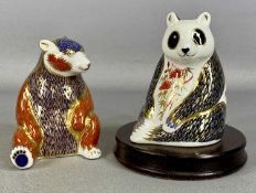 TWO ROYAL CROWN DERBY PAPERWEIGHTS, 'Seated Panda' and 'Seated Bear' with gold stoppers
