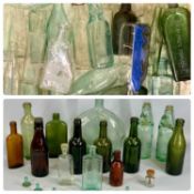 ASSORTMENT OF VINTAGE GLASS BOTTLES including Codds and torpedoes Provenance: private collection