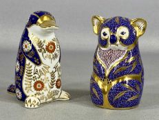 TWO ROYAL CROWN DERBY PAPERWEIGHTS, 'Koala Bear' and 'Duck-billed Platypus' with gold stoppers