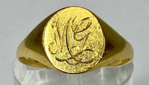 22CT GOLD SIGNET RING, engraved and monogrammed, size M, 3.4gms Provenance: private collection