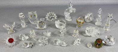 SWAROVSKI CRYSTAL GLASS ORNAMENTS including animals and flowers, and a pair of crystal candle