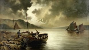 WILLIAM HENRY KNIGHT (British 1823 - 1863) oil on board - 'Bringing Home the Catch', 24 x 41cms