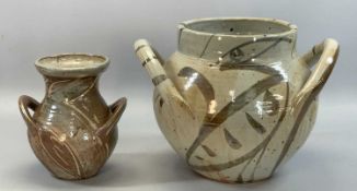 TERRY BELL-HUGHES (Welsh b. 1939) studio pottery two-handled vase - grey/brown glaze with