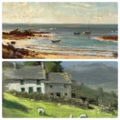 HEATHER CRAIGMILE (Welsh b. 1925) oil on board - colourful coastal scene with boats, 29 x 44cms,