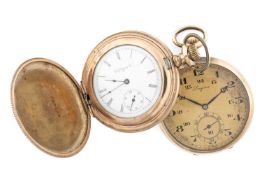 14K GOLD LONGINES POCKET WATCH, top wind open faced, matt gilt dial with Breguet numeral 24hr