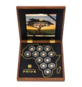 AFRICAN PRIDE GOLD COIN COLLECTION, limited edition 1518/2500, containing 12 x 0.5g 24ct gold coins,