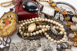 ASSORTED SILVER & COSTUME JEWELLERY including silver closed bangle, white metal bangle, silver