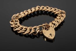 9CT GOLD DOUBLE LINK BRACELET, heart shaped padlock, 25.4gms Provenance: private collection